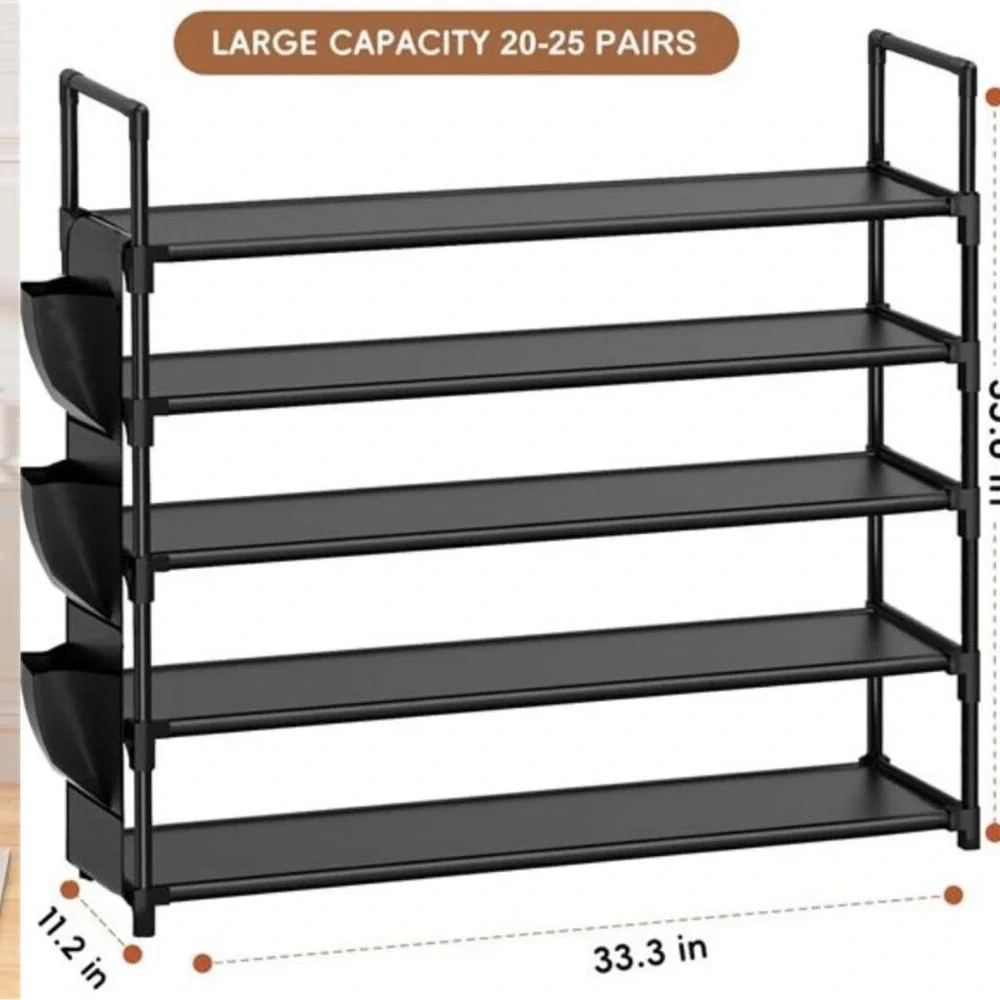 Shoe Rack 5 Tier Organizer Holds 25 Pairs Entryway Closet Storage Black
